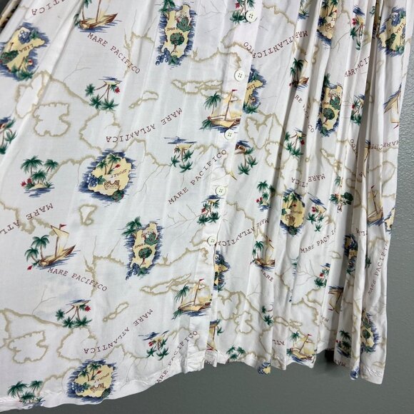 Vintage Full Button Midi Skirt Tropical Map Ocean Voyage Print w/ Pockets L - Picture 4 of 7